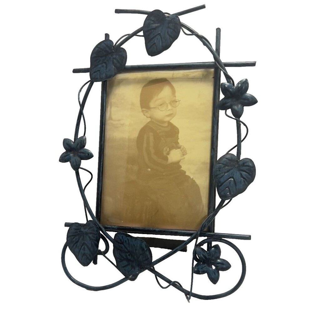 Antique Style Black/ Blue Metal Photo Frame- Vine & Leaves 11x7 - 5x7 Picture